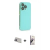MARSİLYAN™- iPhone 13 Pro Max Kılıf Siluet Minimal Özel Seri - Siyah Bilvis 3D Mat Cam Ekran Koruyucu + Mor Rainbow Kamera Lens Koruma Cam