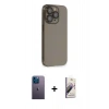 MARSİLYAN™- iPhone 13 Pro Max Kılıf Siluet Minimal Özel Seri - Siyah Bilvis 3D Mat Cam Ekran Koruyucu + Neon Fosforlu Kamera Lens - MI