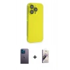 MARSİLYAN™- iPhone 13 Pro Max Kılıf Siluet Minimal Özel Seri - Siyah Bilvis 3D Mat Cam Ekran Koruyucu + Neon Fosforlu Kamera Lens - MI
