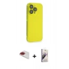 MARSİLYAN™- iPhone 13 Pro Max Kılıf Siluet Minimal Özel Seri - Siyah Bilvis 3D Mat Cam Ekran Koruyucu + Pers Alüminyum Kamera Lens - KI