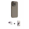 MARSİLYAN™- iPhone 13 Pro Max Kılıf Siluet Minimal Özel Seri - Siyah Bilvis 3D Mat Cam Ekran Koruyucu + Pers Alüminyum Kamera Lens - GI