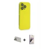 MARSİLYAN™- iPhone 13 Pro Max Kılıf Siluet Minimal Özel Seri - Siyah Bilvis 3D Mat Cam Ekran Koruyucu + Rainbow Kamera Lens Koruma Cam - BZ