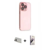 MARSİLYAN™- iPhone 13 Pro Max Kılıf Siluet Minimal Özel Seri - Siyah Bilvis 3D Mat Cam Ekran Koruyucu + Rainbow Kamera Lens Koruma Cam - BZ