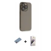 MARSİLYAN™- iPhone 13 Pro Max Kılıf Siluet Minimal Özel Seri - Siyah Bilvis 3D Mat Cam Ekran Koruyucu + Shine Kamera Lens Koruma Cam - PE