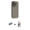 MARSİLYAN™- iPhone 13 Pro Max Kılıf Siluet Minimal Özel Seri - Siyah Bilvis 3D Mat Cam Ekran Koruyucu + Turuncu Renkli Kamera Lens Koruma Cam