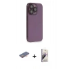 MARSİLYAN™- iPhone 13 Pro Max Kılıf Siluet Minimal Özel Seri - Siyah Bilvis 3D Mat Cam Ekran Koruyucu + Turuncu Renkli Kamera Lens Koruma Cam