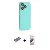 MARSİLYAN™- iPhone 13 Pro Max Kılıf Siluet Minimal Özel Seri - Siyah Bilvis 3D Mat Cam Ekran Koruyucu + Turuncu Renkli Kamera Lens Koruma Cam