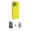 MARSİLYAN™- iPhone 13 Pro Max Kılıf Siluet Minimal Özel Seri - Siyah Bilvis 3D Mat Cam Ekran Koruyucu + Neon Fosforlu Kamera Lens - YL