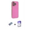 MARSİLYAN™- iPhone 13 Pro Max Kılıf Siluet Minimal Özel Seri - Siyah Bilvis 5in1 3D Magic Cam Ekran Koruyucu + Pembe Shine Kamera Lens Koruma Cam