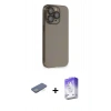 MARSİLYAN™- iPhone 13 Pro Max Kılıf Siluet Minimal Özel Seri - Siyah Bilvis 5in1 3D Magic Cam Ekran Koruyucu + Yeşil Renkli Kamera Lens Koruma Cam