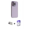 MARSİLYAN™- iPhone 13 Pro Max Kılıf Siluet Minimal Özel Seri - Siyah Bilvis 5in1 3D Magic Cam Ekran Koruyucu + Mor Rainbow Kamera Lens Koruma Cam
