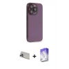 MARSİLYAN™- iPhone 13 Pro Max Kılıf Siluet Minimal Özel Seri - Siyah Bilvis 5in1 3D Magic Cam Ekran Koruyucu + Mor Rainbow Kamera Lens Koruma Cam