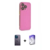 MARSİLYAN™- iPhone 13 Pro Max Kılıf Siluet Minimal Özel Seri - Siyah Bilvis 5in1 3D Magic Cam Ekran Koruyucu + Neon Fosforlu Kamera Lens - MI