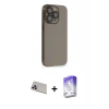 MARSİLYAN™- iPhone 13 Pro Max Kılıf Siluet Minimal Özel Seri - Siyah Bilvis 5in1 3D Magic Cam Ekran Koruyucu + Mor Rainbow Kamera Lens Koruma Cam