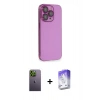MARSİLYAN™- iPhone 13 Pro Max Kılıf Siluet Minimal Özel Seri - Siyah Bilvis 5in1 3D Magic Cam Ekran Koruyucu + Neon Fosforlu Kamera Lens - YL