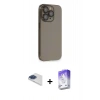 MARSİLYAN™- iPhone 13 Pro Max Kılıf Siluet Minimal Özel Seri - Siyah Bilvis 5in1 3D Magic Cam Ekran Koruyucu + Lacivert Pers Alüminyum Kamera Lens