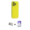 MARSİLYAN™- iPhone 13 Pro Max Kılıf Siluet Minimal Özel Seri - Siyah Bilvis 5in1 3D Magic Cam Ekran Koruyucu + Mor Rainbow Kamera Lens Koruma Cam