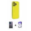 MARSİLYAN™- iPhone 13 Pro Max Kılıf Siluet Minimal Özel Seri - Siyah Bilvis 5in1 3D Magic Cam Ekran Koruyucu + Neon Fosforlu Kamera Lens - MI