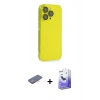 MARSİLYAN™- iPhone 13 Pro Max Kılıf Siluet Minimal Özel Seri - Siyah Bilvis 5in1 5D Magic Hayalet Cam Ekran Koruyucu + Renkli Kamera Lens Koruma Cam - PE