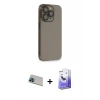 MARSİLYAN™- iPhone 13 Pro Max Kılıf Siluet Minimal Özel Seri - Siyah Bilvis 5in1 5D Magic Hayalet Cam Ekran Koruyucu + Mavi Rainbow Kamera Lens Koruma Cam