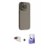 MARSİLYAN™- iPhone 13 Pro Max Kılıf Siluet Minimal Özel Seri - Siyah Bilvis 5in1 5D Magic Hayalet Cam Ekran Koruyucu + Pers Alüminyum Kamera Lens - KI
