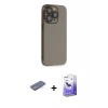 MARSİLYAN™- iPhone 13 Pro Max Kılıf Siluet Minimal Özel Seri - Siyah Bilvis 5in1 5D Magic Hayalet Cam Ekran Koruyucu + Mavi Renkli Kamera Lens Koruma Cam