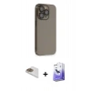MARSİLYAN™- iPhone 13 Pro Max Kılıf Siluet Minimal Özel Seri - Siyah Bilvis 5in1 5D Magic Hayalet Cam Ekran Koruyucu + Pers Alüminyum Kamera Lens - GD