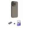 MARSİLYAN™- iPhone 13 Pro Max Kılıf Siluet Minimal Özel Seri - Siyah Bilvis 5in1 5D Magic Hayalet Cam Ekran Koruyucu + Renkli Kamera Lens Koruma Cam - PE