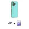 MARSİLYAN™- iPhone 13 Pro Max Kılıf Siluet Minimal Özel Seri - Siyah Bilvis 5in1 5D Magic Hayalet Cam Ekran Koruyucu + Mavi Renkli Kamera Lens Koruma Cam