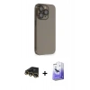 MARSİLYAN™- iPhone 13 Pro Max Kılıf Siluet Minimal Özel Seri - Siyah Bilvis 5in1 5D Magic Hayalet Cam Ekran Koruyucu + Raze Metal Kamera Lens - GD