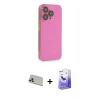 MARSİLYAN™- iPhone 13 Pro Max Kılıf Siluet Minimal Özel Seri - Siyah Bilvis 5in1 5D Magic Hayalet Cam Ekran Koruyucu + Rose Gold Rainbow Kamera Lens Koruma Cam