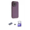 MARSİLYAN™- iPhone 13 Pro Max Kılıf Siluet Minimal Özel Seri - Siyah Bilvis 5in1 5D Magic Hayalet Cam Ekran Koruyucu + Mavi Renkli Kamera Lens Koruma Cam