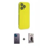MARSİLYAN™- iPhone 13 Pro Max Kılıf Siluet Minimal Özel Seri - Siyah Bilvis Hayalet Cam Ekran Koruyucu + Neon Fosforlu Kamera Lens - MI
