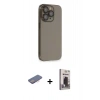 MARSİLYAN™- iPhone 13 Pro Max Kılıf Siluet Minimal Özel Seri - Siyah Bilvis Hayalet Cam Ekran Koruyucu + Pembe Renkli Kamera Lens Koruma Cam