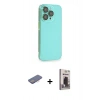 MARSİLYAN™- iPhone 13 Pro Max Kılıf Siluet Minimal Özel Seri - Siyah Bilvis Hayalet Cam Ekran Koruyucu + Pembe Renkli Kamera Lens Koruma Cam