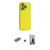 MARSİLYAN™- iPhone 13 Pro Max Kılıf Siluet Minimal Özel Seri - Siyah Bilvis Hayalet Cam Ekran Koruyucu + Renkli Kamera Lens Koruma Cam - TU