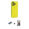MARSİLYAN™- iPhone 13 Pro Max Kılıf Siluet Minimal Özel Seri - Siyah Bilvis Hayalet Cam Ekran Koruyucu + Renkli Kamera Lens Koruma Cam - MI