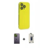 MARSİLYAN™- iPhone 13 Pro Max Kılıf Siluet Minimal Özel Seri - Siyah Bilvis Hayalet Cam Ekran Koruyucu + Yeşil Neon Fosforlu Kamera Lens
