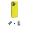 MARSİLYAN™- iPhone 13 Pro Max Kılıf Siluet Minimal Özel Seri - Siyah Joko 5D Cam + Açık Yeşil Metal Kamera Lens Koruma Cam