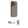 MARSİLYAN™- iPhone 13 Pro Max Kılıf Siluet Minimal Özel Seri - Siyah Joko 5D Cam + Mor Rainbow Kamera Lens Koruma Cam