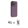MARSİLYAN™- iPhone 13 Pro Max Kılıf Siluet Minimal Özel Seri - Siyah Joko 5D Cam + Mor Rainbow Kamera Lens Koruma Cam