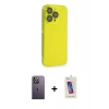MARSİLYAN™- iPhone 13 Pro Max Kılıf Siluet Minimal Özel Seri - Siyah Joko 5D Cam + Neon Fosforlu Kamera Lens - BZ