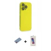MARSİLYAN™- iPhone 13 Pro Max Kılıf Siluet Minimal Özel Seri - Siyah Joko 5D Cam + Pembe Shine Kamera Lens Koruma Cam