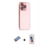 MARSİLYAN™- iPhone 13 Pro Max Kılıf Siluet Minimal Özel Seri - Siyah Joko 5D Cam + Pembe Shine Kamera Lens Koruma Cam