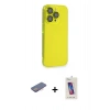MARSİLYAN™- iPhone 13 Pro Max Kılıf Siluet Minimal Özel Seri - Siyah Joko 5D Cam + Renkli Kamera Lens Koruma Cam - PE