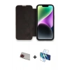 MARSİLYAN™- iPhone 13 Pro Max Kılıf Siluet Minimal Serisi - Siyah 3D Antistatik Cam Ekran Koruyucu + Rainbow Kamera Lens Koruma Cam - KI