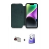 MARSİLYAN™- iPhone 13 Pro Max Kılıf Siluet Minimal Serisi - Siyah Bilvis 5in1 5D Magic Hayalet Cam Ekran Koruyucu + Rainbow Kamera Lens Koruma Cam - KI