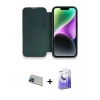 MARSİLYAN™- iPhone 13 Pro Max Kılıf Siluet Minimal Serisi - Siyah Bilvis 5in1 5D Magic Hayalet Cam Ekran Koruyucu + Mavi Rainbow Kamera Lens Koruma Cam