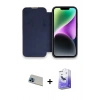 MARSİLYAN™- iPhone 13 Pro Max Kılıf Siluet Minimal Serisi - Siyah Bilvis 5in1 5D Magic Hayalet Cam Ekran Koruyucu + Mavi Rainbow Kamera Lens Koruma Cam