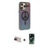 MARSİLYAN™- iPhone 13 Pro Max Kılıf Siluet Modern Koleksiyonu - Şeffaf 360 Full Body Arka Koruyucu + Kırmızı Rainbow Kamera Lens Koruma Cam